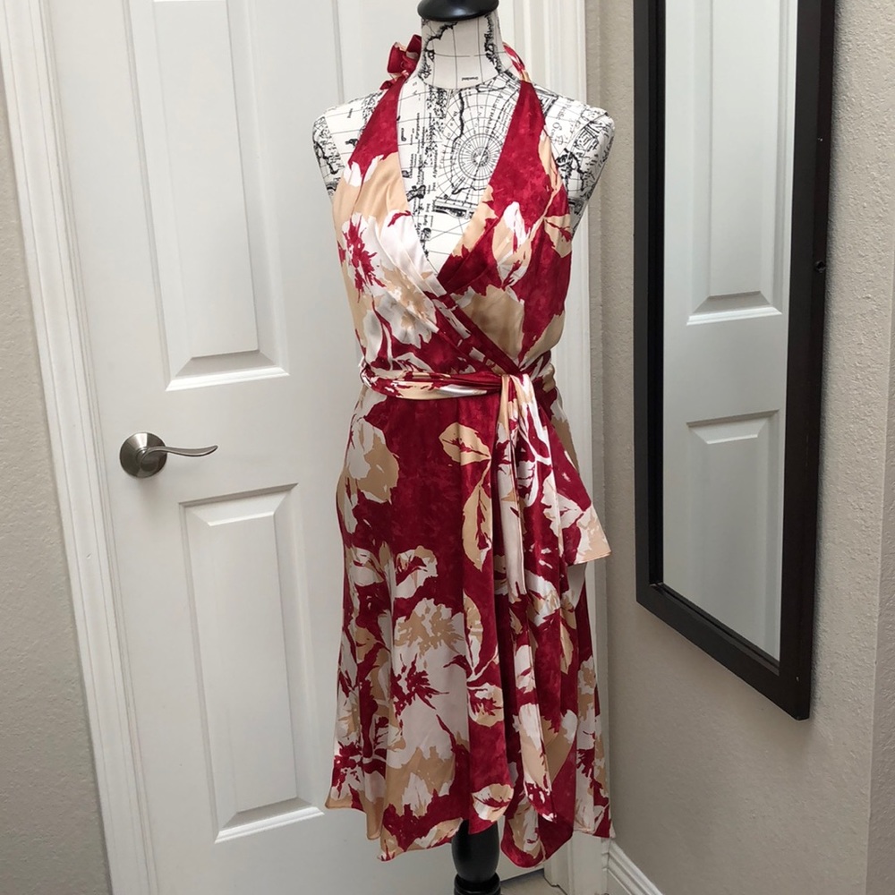 Silk floral low-back halter dress